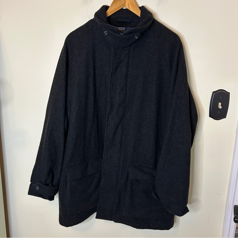 Polo by Ralph Lauren Full Zip Wool Blend Coat Jacket Black Size L